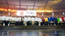 Acara peringatan HUT ke-17 Partai Gerindra yang digelar di Sentul International Convention Center (SICC), Sentul, Bogor. (Facebook.com @Prabowo Subianto)

